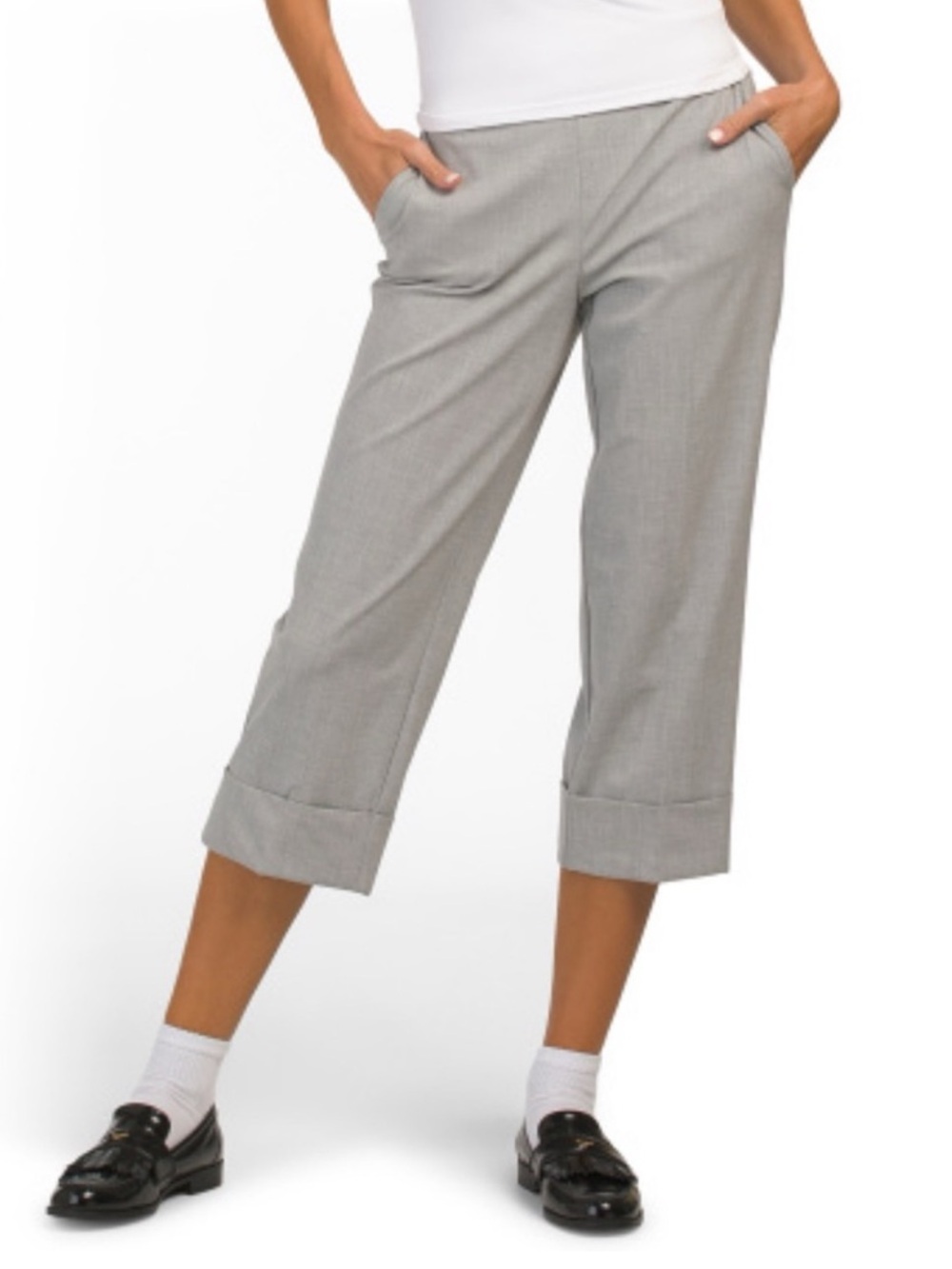 RACHEL ZOE Light Heather Grey Straight Cuffed Pants